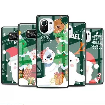 Рождественский стеклянный чехол со снеговиком для Xiaomi Poco X3 NFC 11 Lite 11T F3 M3 для Redmi Note 11 10 9 8 Pro 10S 9S 9A 9C чехол для телефона Xiaomi Poco F3