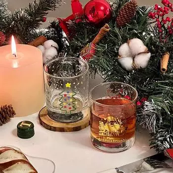 Рождественский стеклянный стаканчик Рождественская тематика Домашнее украшение Рождественский подарок Посуда для питья Вино Вода Молоко Бокал-Питьевая подарочная коробка Упаковка 201-300ml