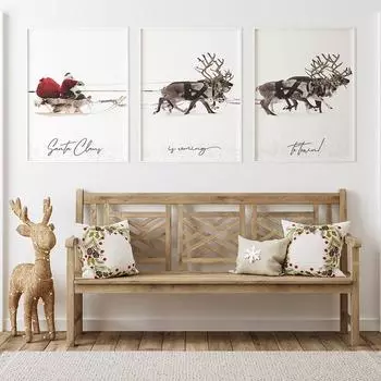 Рождественский стиль, настенная живопись на холсте, Санта-Клаус с санями, принты, скандинавский плакат, настенная картина, гостиная, домашний декор 21x30cm No Framed