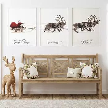 Рождественский стиль, настенная живопись на холсте, Санта-Клаус с санями, принты, скандинавский плакат, настенная картина, гостиная, домашний декор 21cm30cm NoFrame