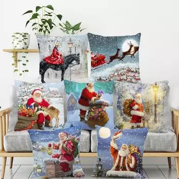 Рождественский стиль, Рождественская наволочка, наволочка с изображением Санта-Лося, домашняя новогодняя наволочка для дивана, автокресла 40x40cm