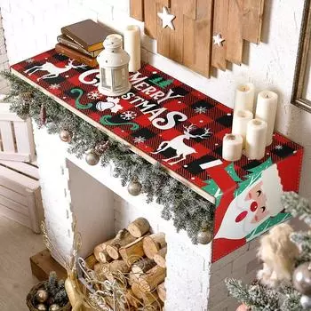 Рождественский стол-флаг Снеговик в клетку с принтом Новогодняя зимняя кухонная скатерть Настольный флаг Семейная вечеринка Украшение ресторана 150x33cm красный