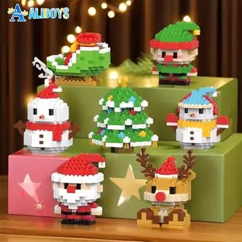 Рождественский строительный блок Санта-Клаус Снеговик Лось Дерево Микрокирпичная головоломка Сборная модель Домашнее украшение Рождественская вечеринка Подарок Детская игрушка