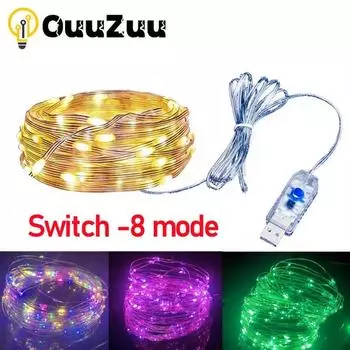 Рождественский светильник 10 м 20 м медно-серебряный провод USB светодиодные гирлянды водонепроницаемые праздничные светильники для сказочного рождественского декора для свадебной вечеринки 1M красный