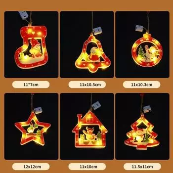 Рождественский светильник-гирлянда, подвесной светильник на окно, украшение в виде Санта-Клауса, огни, звезда, снеговик, внутренние огни, украшение для дерева