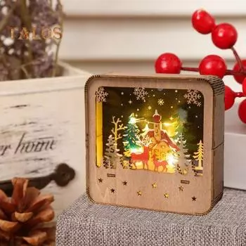 Рождественский светильник из дерева, фигурки, светящиеся, праздничный настольный орнамент, работающий от батареек, светодиодный рождественский ночник для домашнего офиса, декор A