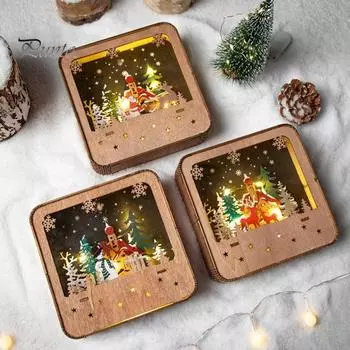 Рождественский светильник из дерева, фигурки, светящиеся, праздничный настольный орнамент, работающий от батареек, светодиодный рождественский ночник для домашнего офиса, декор A