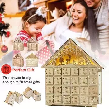 Рождественский светодиодный деревянный адвент-календарь с 24 ящиками, 24-дневное адвент-световое украшение, праздничный календарь обратного отсчета, сделай сам, Рождество, B0X2