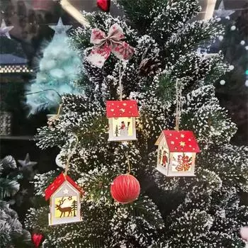 Рождественский светодиодный деревянный декор для дома, сияющий домик, миниатюрный светодиодный светильник на батарейках, светящийся деревянный рождественский декор для дома, подвеска на рождественскую елку своими руками Santa Claus