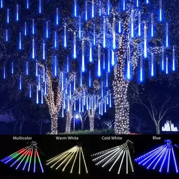 Рождественский светодиодный метеоритный дождь Star Lights Falling Rain Icicle Party Tree Outdoor белый