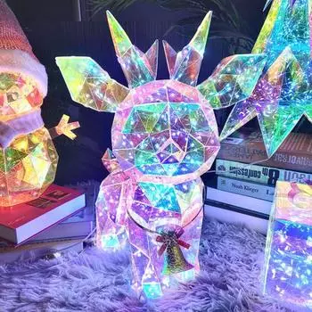Рождественский светодиодный ночник в виде оленя, рождественская елка, декоративный 3D-светодиодный светильник с цветным светодиодом A