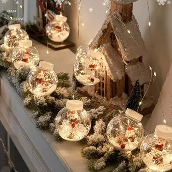 Рождественский светодиодный шар-гирлянда, украшение в виде шара с пожеланиями, 10 гирлянд в виде Санты/снеговика/шара для занавеса, декор для дома и улицы Warm light красный