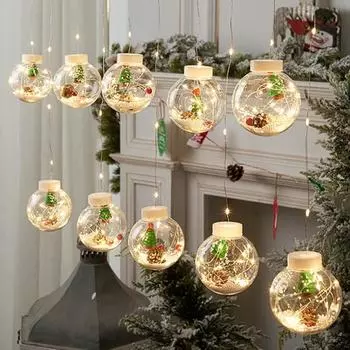 Рождественский светодиодный шар-гирлянда, украшение в виде шара с пожеланиями, 10 Санта/Снеговик/Елка Warm light красный