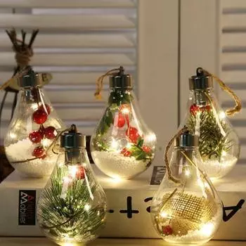 Рождественский светодиодный шарик-лампочка, прозрачный светящийся ночник, подвесной шар, елочное украшение, украшение для дома, новогодняя вечеринка 7x7x11cm