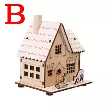 Рождественский светодиодный светильник Деревянный домик Светящаяся хижина Веселого Рождества Украшения для дома DIY Елочные игрушки Детский подарок Новый год B