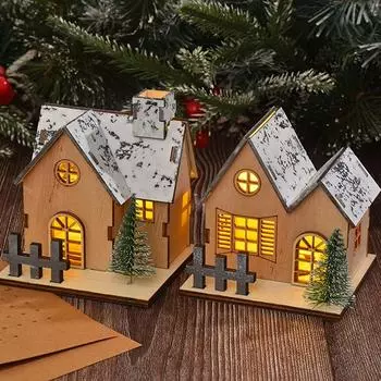 Рождественский светодиодный светильник для деревянного дома, светящийся домик, настольные украшения для дома, сделай сам, рождественские елочные украшения, подарок детям на год