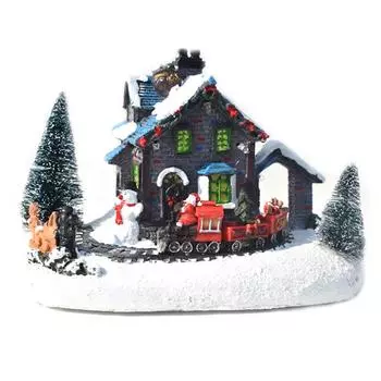 Рождественский светящийся дом Зимняя сцена Модель настольного украшения Рождественская снежная светодиодная смоляная деревня Hou E0X2 White-1pcs