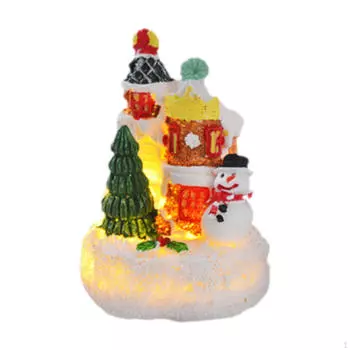 Рождественский светящийся домик, фигурка снеговика, настольное украшение, смоляное деревянное здание для