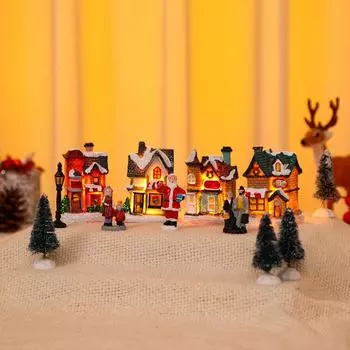 Рождественский светящийся домик, набор из смолы, рождественская сцена с рождественскими подарочными украшениями Style 1