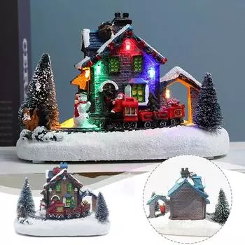 Рождественский светящийся домик Зимняя сцена Модель Настольный орнамент Дом Светодиодный светильник Рождество Смола Рождество X4E3 White-1pcs