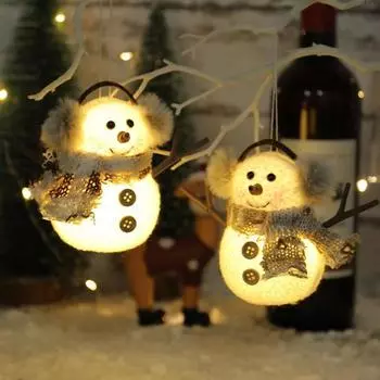 Рождественский светящийся орнамент снеговика вязаный шарф плюшевые наушники теплое освещение Рождественский светильник настольный снеговик кукла украшение праздник праздничный подарок A