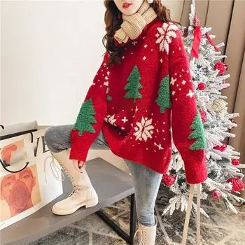 Рождественский свитер для женщин, свободная верхняя одежда в стиле ленивой моды в корейском стиле, осенне-зимний модный универсальный толстый топ One size темно-синий