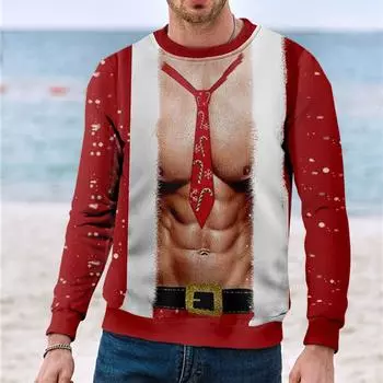 Рождественский свитер с длинным рукавом и 3D принтом на груди, креативное пальто для пары, осень-зима, вечерние пальто с круглым вырезом S киноварь