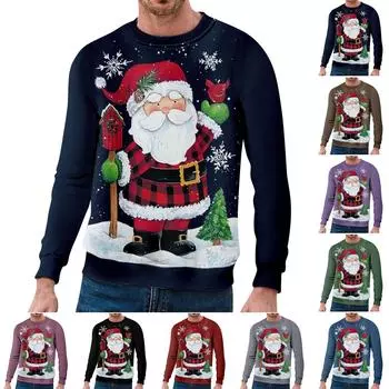 Рождественский свитер с длинным рукавом с 3D принтом, креативная пара, осенне-зимнее пальто с круглым вырезом для вечеринки XXL чёрный