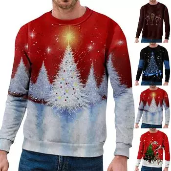Рождественский свитер с длинным рукавом с 3D принтом, креативная пара, осенне-зимнее пальто с круглым вырезом для вечеринки XXXXL киноварь