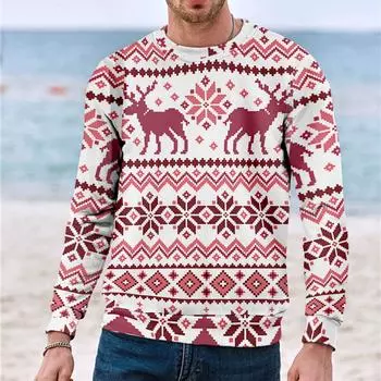 Рождественский свитер с длинным рукавом с 3D принтом, креативная пара, осенне-зимнее пальто с круглым вырезом для вечеринки XXXL винный