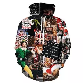 Рождественский свитер с капюшоном для мужчин и женщин, осенний узор с 3D цифровой печатью, рождественские подарки S