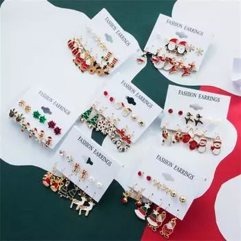 Рождественский тематический комплект серег для женщин, мультяшный снеговик, Санта-Клаус, олень, серьги в виде дерева для девочек, праздничный новогодний подарок на вечеринку A3