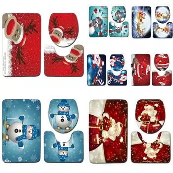 Рождественский тематический печатный нескользящий коврик для ванной комнаты, чехол на сиденье для унитаза, Рождественский домашний декор