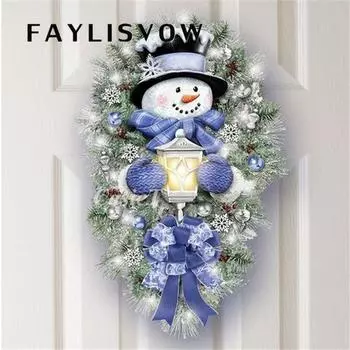Рождественский теплый зимний добро пожаловать снеговик венок наклейки Рождество Новый год домашняя дверь стены окна украшения наклейки 20*30cm