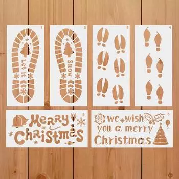 Рождественский трафарет для печати следов, многоцелевой многоразовый праздник, сделай сам, настенная живопись, ремесленный проект, набор шаблонов для следа эльфа Санта-Клауса