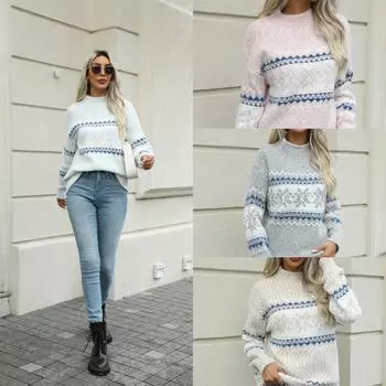 Рождественский трикотаж 2024 года, осень и зима, новые полувысокие воротнички со снежинками для женщин S серый