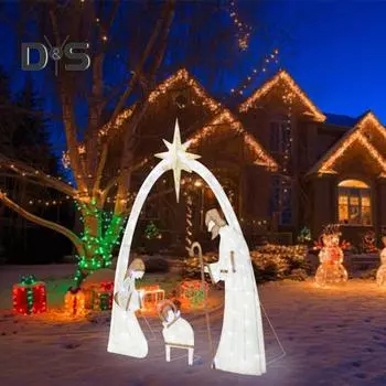 Рождественский уличный вертеп со светодиодной подсветкой, вывеска для двора, рождественский набор Святого семейства, водонепроницаемый декор для двора, газона, сада белый