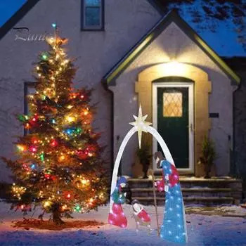 Рождественский уличный вертеп со светодиодной подсветкой, вывеска для двора, рождественский набор Святого семейства, водонепроницаемый декор для двора, газона, сада синий