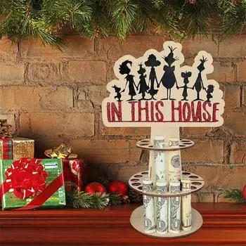 Рождественский уникальный держатель денег, двухслойные держатели денег, зеленый настольный держатель денег, деревянный держатель для размещения денег One Size