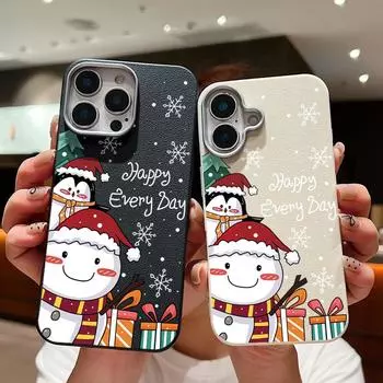 Рождественский узор снеговика кожа текстура TPU мягкий чехол для iPhone 16 15 Pro 14 Plus 13 12 11 Pro Max Xs Max Xr 8 7 6 Plus ударопрочный тонкий чехол iPhone 16 бежевый