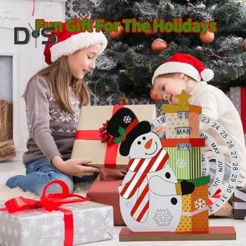 Рождественский вечный календарь, деревянный диск, вечный календарь, ручной вращающийся деревянный блок, настольный календарь для домашнего офиса Snowman