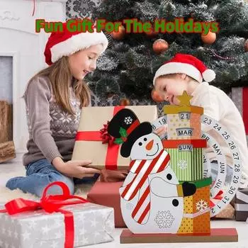 Рождественский вечный календарь, деревянный диск, вечный календарь, ручной вращающийся деревянный блок, настольный календарь для домашнего офиса Xmas Santa Claus