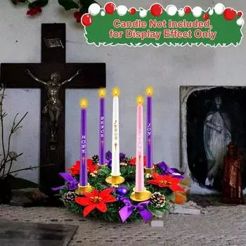 Рождественский венок 12 дюймов многоразовый искусственный венок из сосновых иголок с 4 подсвечниками Рождественский венок с лентой шишки ягоды для домашнего декора C