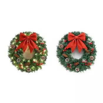 Рождественский венок, 15,7 /19,7 , предварительно освещенный, ручной работы, со светодиодными лампами, декор с большим 50CM-with light