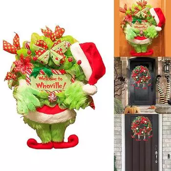 Рождественский венок 2024 года, украшение для входной двери, венок для дома, эльфы, подвесной обруч, рождественский декор, Санта-Клаус, украшения для рождественской елки