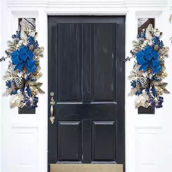 Рождественский венок беспроводной предварительно установленный рождественский венок со светом, венок-слеза венок для лестницы, венок для двери One Size синий