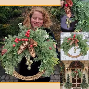 Рождественский венок Бохо Венок Рождественский венок Украшение дома Украшение двери и стены зелёный