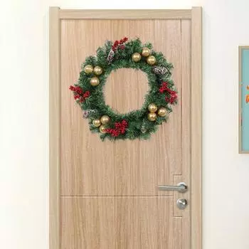 Рождественский венок диаметром 18 дюймов, венки ручной работы на входную дверь с золотыми шарами, ягодами и сосной