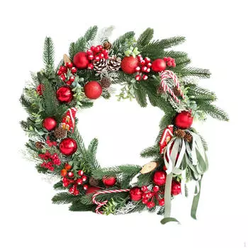 Рождественский венок диаметром 19,69 дюйма, гирлянда на дверь в деревенском стиле для крыльца загородного коттеджа