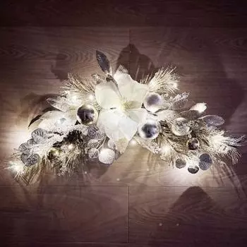 Рождественский венок для лестницы из белых цветов, матовые ветки, гирлянда для лестницы со светодиодными лампами из пластика A